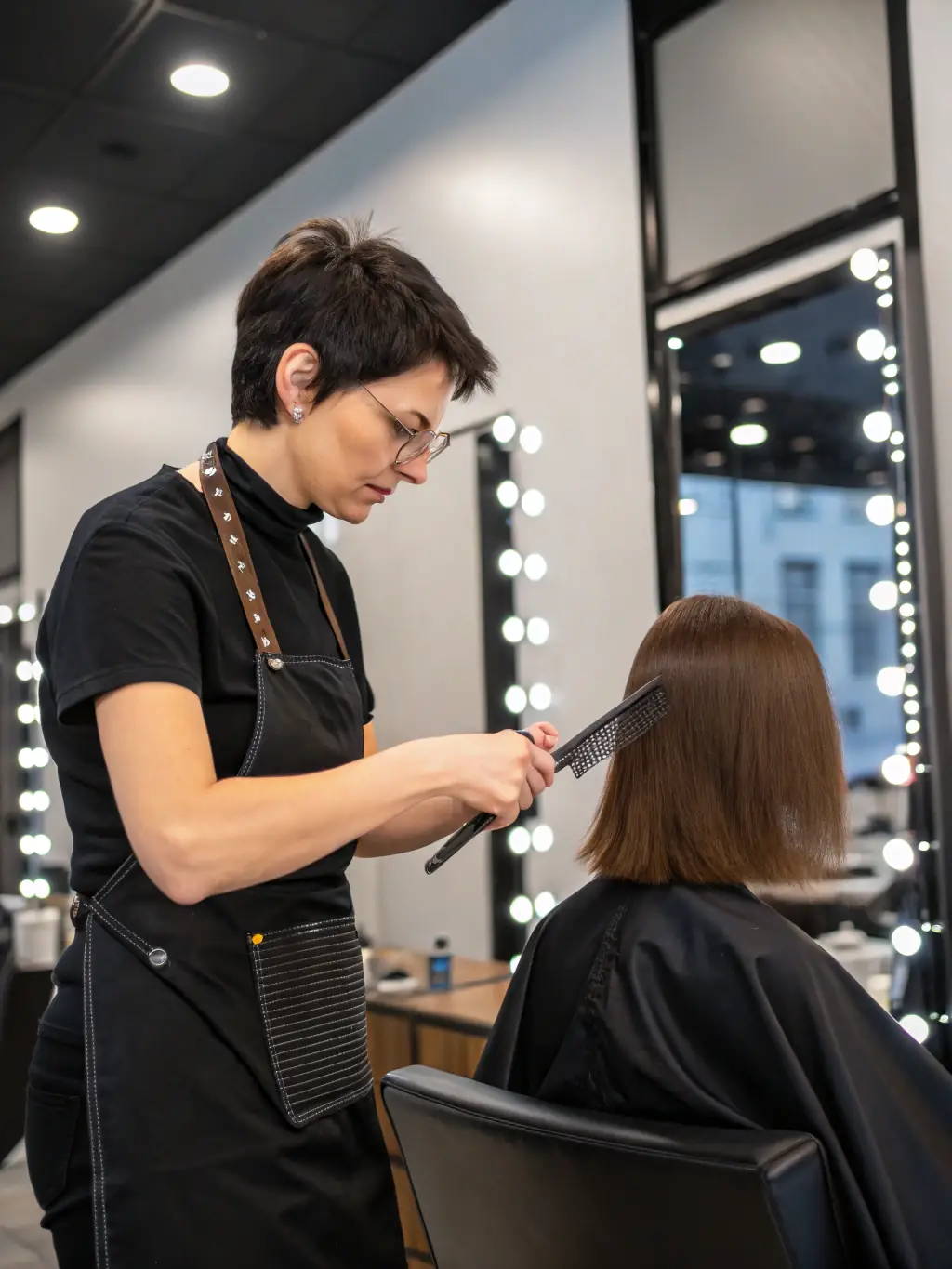 A stylist carefully cutting and shaping curly hair to enhance its natural bounce and definition, showcasing the specialized curly hair cutting techniques offered at FrisoerKBH.